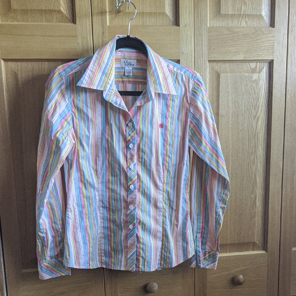 Lilly Pulitzer muti color botton down long sleeve dress shirt SZ 6